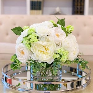 White Real Touch Centerpiece, Faux Large Centerpiece, Large Real Touch English Rose Peony Centerpiece, Table Centerpiece-Silk Roses
