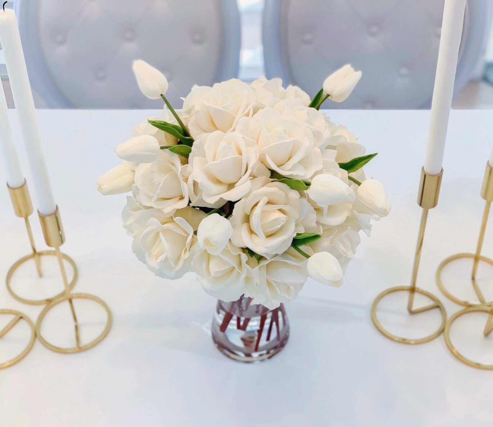 Tall Cream Real Touch Faux Flowers Arrangement Large Real Etsy