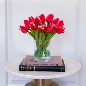 Arreglo floral de tulipanes de tacto real - Tulipán rosa magenta de tacto real - Arreglo floral artificial - Centro de mesa