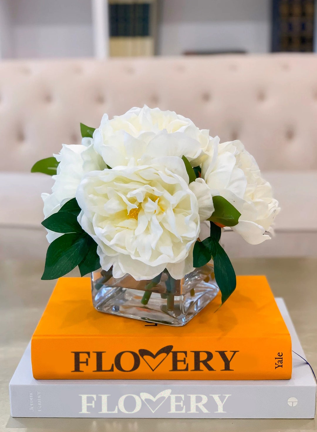 Real Touch White Large Peony Arrangement Faux Flower Home Etsy