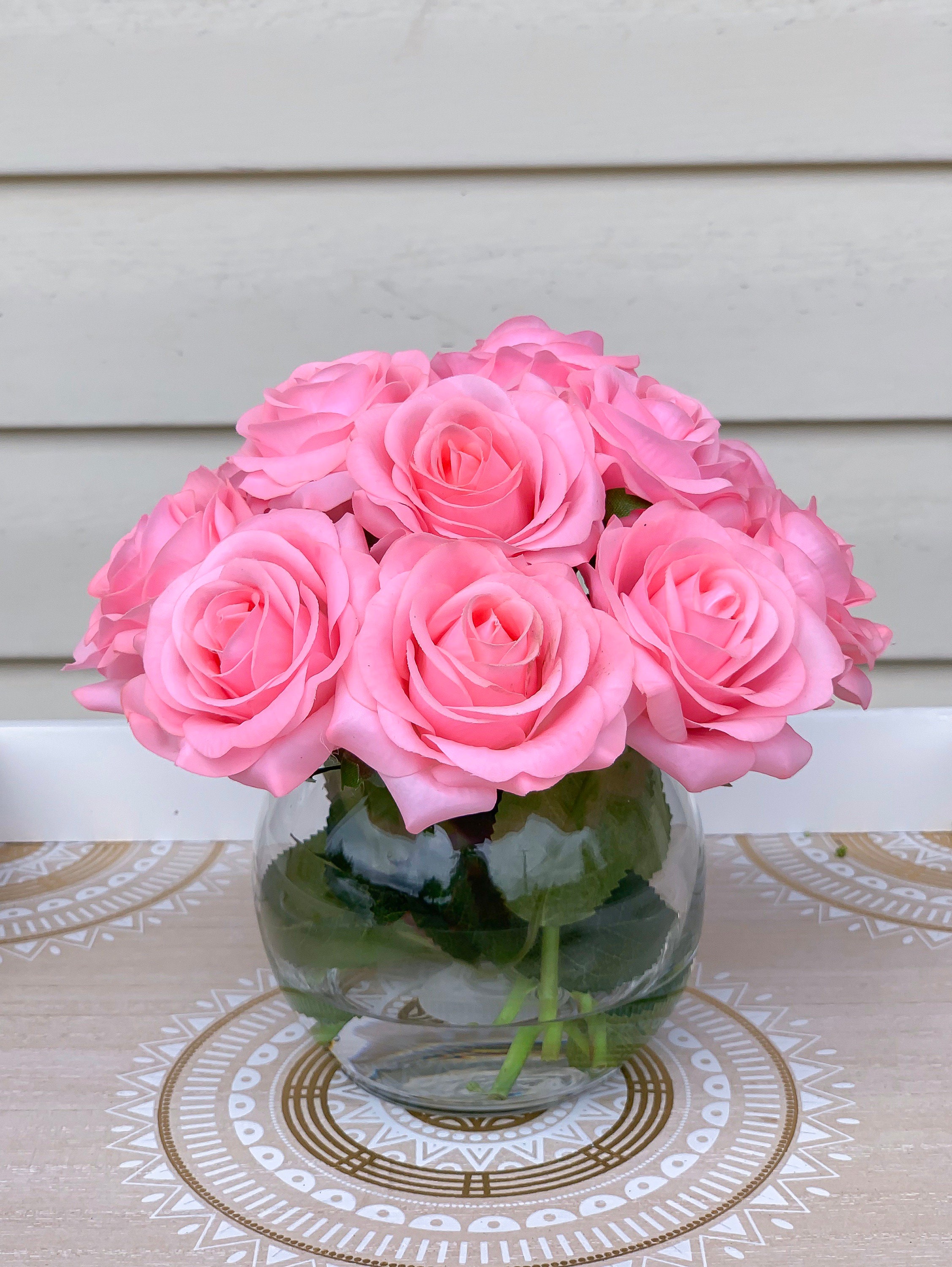 Real Touch Hot Pink Roses Arrangementpink Real Touch Flower Etsy
