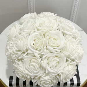 French Country Artificial Flowers Arrangement-Wedding Flower Arrangement-Real Touch White Roses Arrangement-White Rose Modern Centerpiece image 8