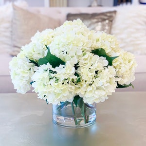 X Large Real Touch White Hydrangea Arrangement-Hydrangea Centerpiece-Dining Table Centerpiece-Faux Floral Arrangement for Home Decor