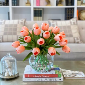 Large Tulip Table Centerpiece-Peach/Orange Tulip Flower Arrangement-Dinner Table Centerpiece Tulip-Floral Arrangement-Real Touch Arrangement image 4