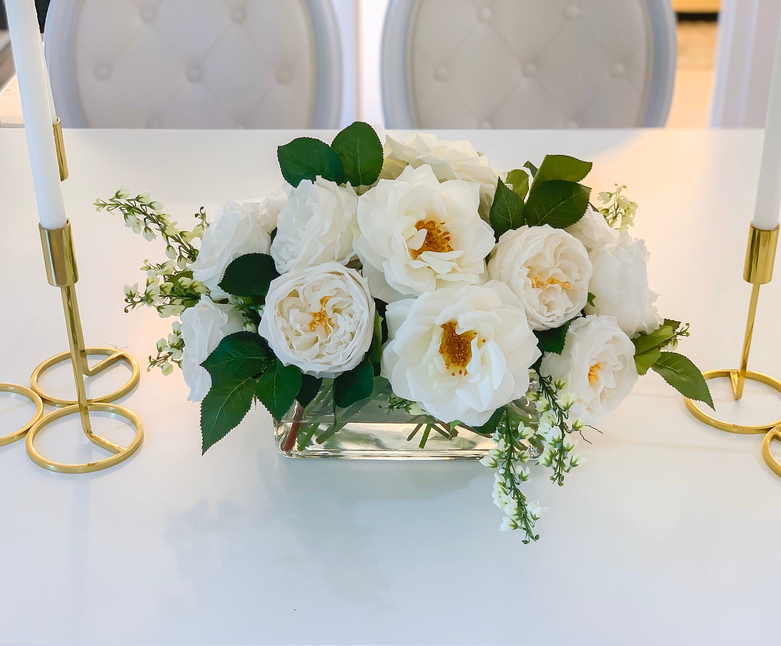 Long Table Row Roses Long Table Arrangement-real Touch English White Roses Centerpiece ...