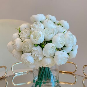 White Peony Arrangement-54 Silk Small Peonies Arrangement-Artificial Faux Centerpiece-Silk Flowers Arrangement-Home Decor Modern Arrangement image 5