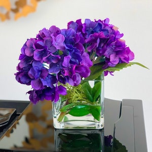 Composition d&#39;hortensias violets Real Touch Composition de fleurs éternelles parfaite pour la décoration intérieure, le bureau et le restaurant