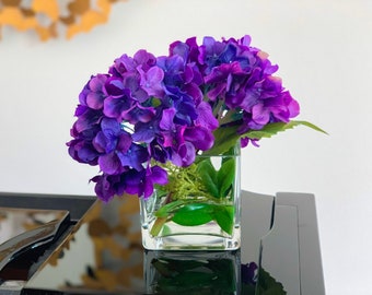 Real Touch Purple Hydrangea  Arrangement Perfect Everlasting Flowers Arrangement  For Home Decor, Office, Restaurant