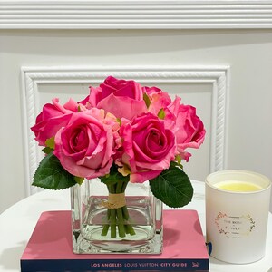 Fuchsia Large Head Roses Real Touch modern Arrangements-realistic ...