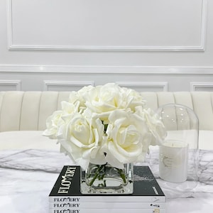 Real Touch White Flower Arrangement, Modern Home Decor Arrangements, Forever Rose Arrangement