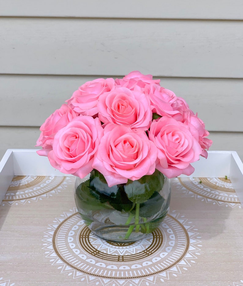 Real Touch Hot Pink Roses Arrangementpink Real Touch Flower Etsy