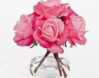 Real Touch Pink Rose Arrangement: Faux Floral Centerpiece