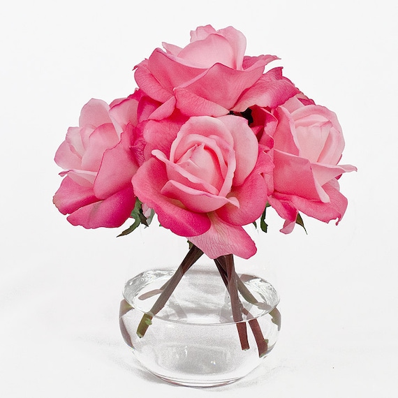 Real Touch Artificial Rose Arrangement with Faux Pink Roses Etsy