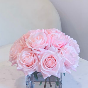 Bestseller-12 Real Touch Rose Arrangement-White Real Touch Flower Arrangement-Artificial Faux Silk Rose Centerpiece-Rose Floral Arrangement image 2