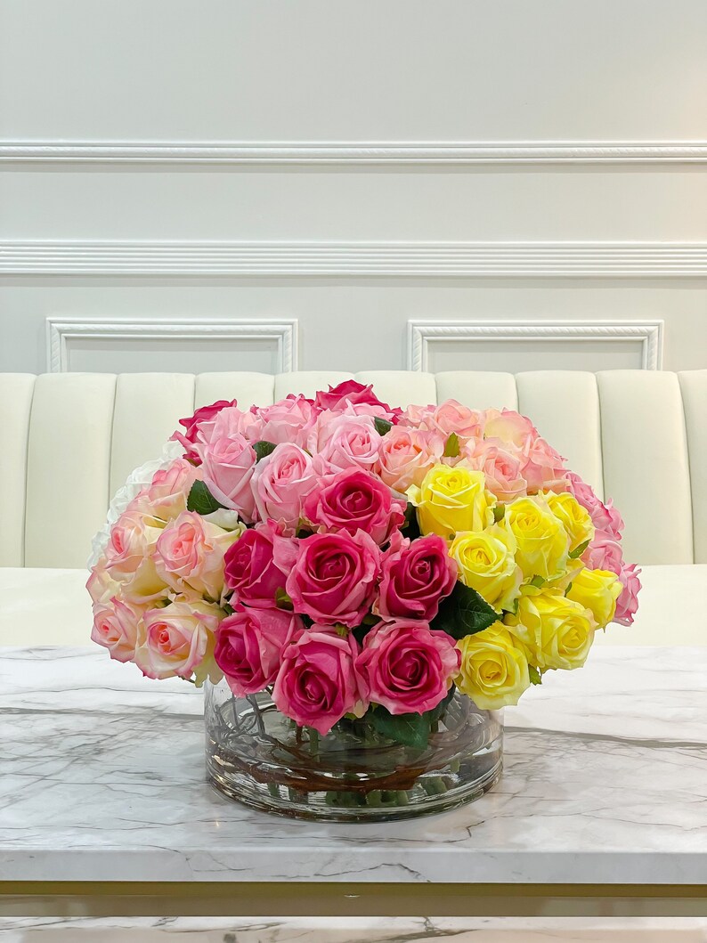 X-Large Exclusive Finest Real Touch Roses Arrangement-Multi colors Rose Arrangement- Luxury French Flowers Arrangement- Modern Arrangement