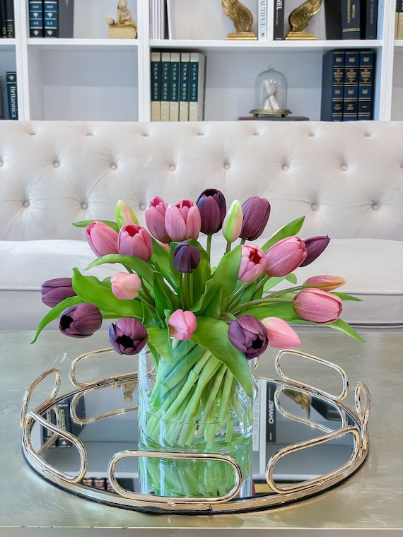 Composizione floreale di tulipani finti-Tulipani dal tocco  reale-Composizione tulipano-Centrotavola tulipano viola-Centrotavola  floreale -  Italia