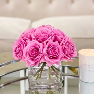 Bestseller-12 Real Touch Rose Arrangement-White Real Touch Flower Arrangement-Artificial Faux Silk Rose Centerpiece-Rose Floral Arrangement image 10