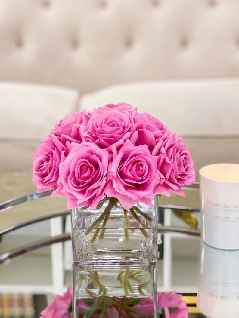 Bestseller-12 Real Touch Rose Arrangement-White Real Touch Flower Arrangement-Artificial Faux Silk Rose Centerpiece-Rose Floral Arrangement image 10