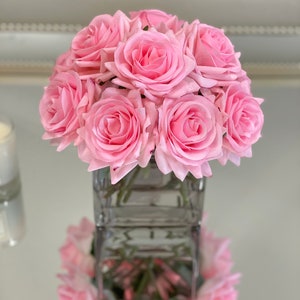 Bestseller-12 Real Touch Rose Arrangement-White Real Touch Flower Arrangement-Artificial Faux Silk Rose Centerpiece-Rose Floral Arrangement Hot Pink