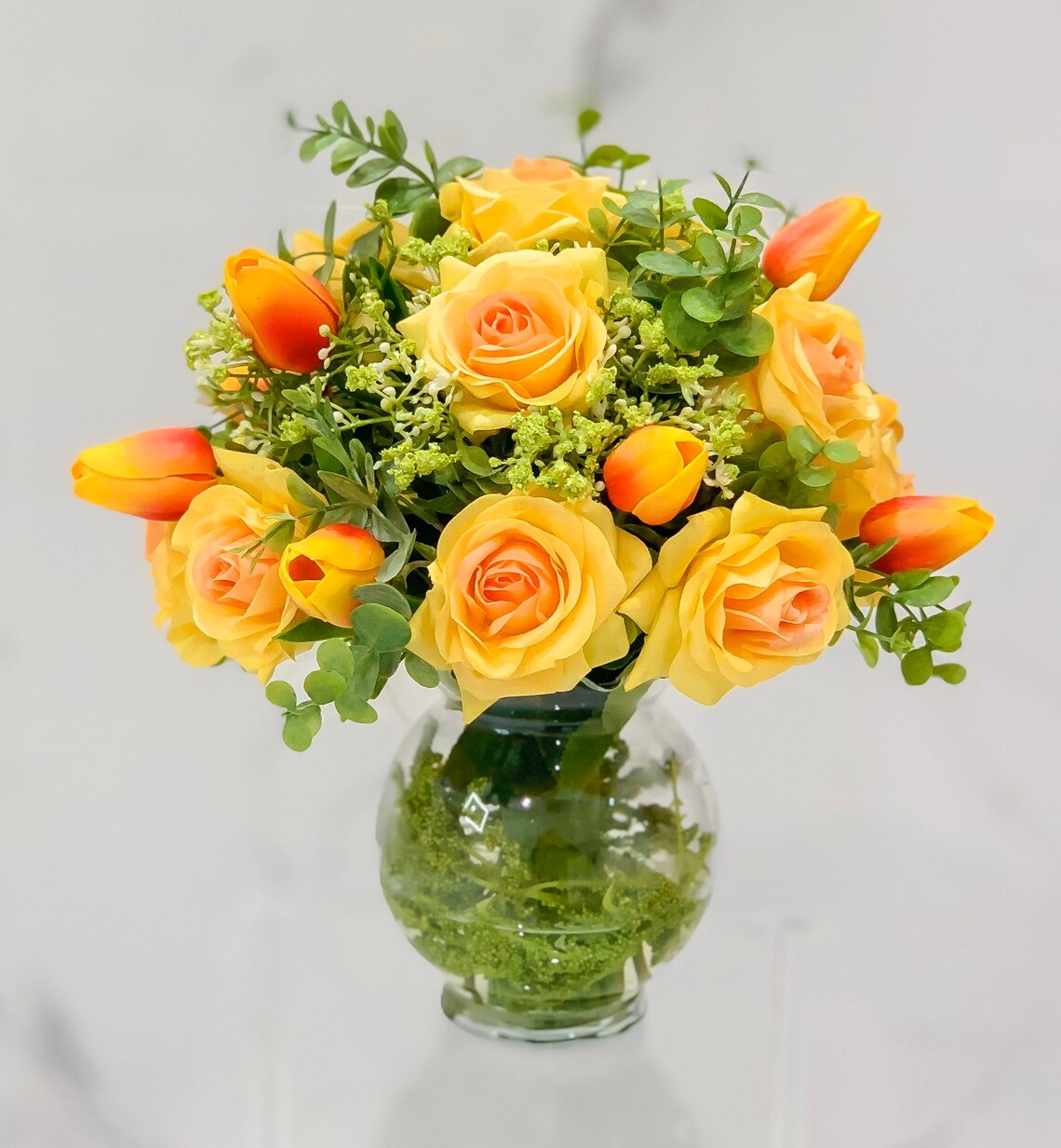 Real Touch Yellow Roses Centerpiece Real Touch Orange Tulips Etsy