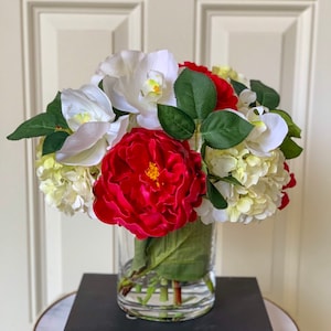 Gran arreglo de hortensia de toque real - arreglo floral de toque real - arreglo de peonía de toque real - flores artificiales