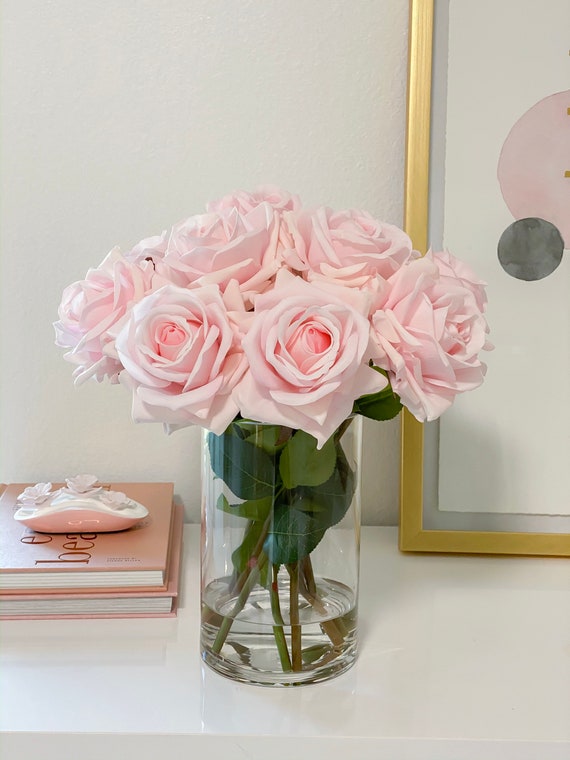 Large Size Pink/blush Rose Real Touch Arrangement-roses