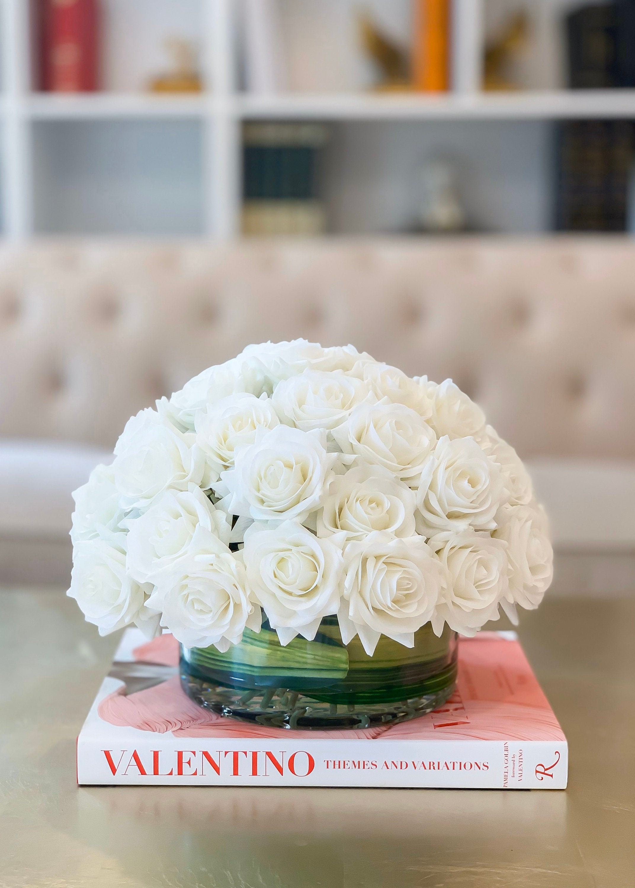 Large Centerpiece 40 Roses Rose Centerpiece White Real Touch Etsy