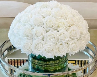 Large White Centerpiece 60 Roses X-Large White Real Touch Rose Arrangement, Artificial Roses Arrangement, Faux Rose Arrangement Home Decor