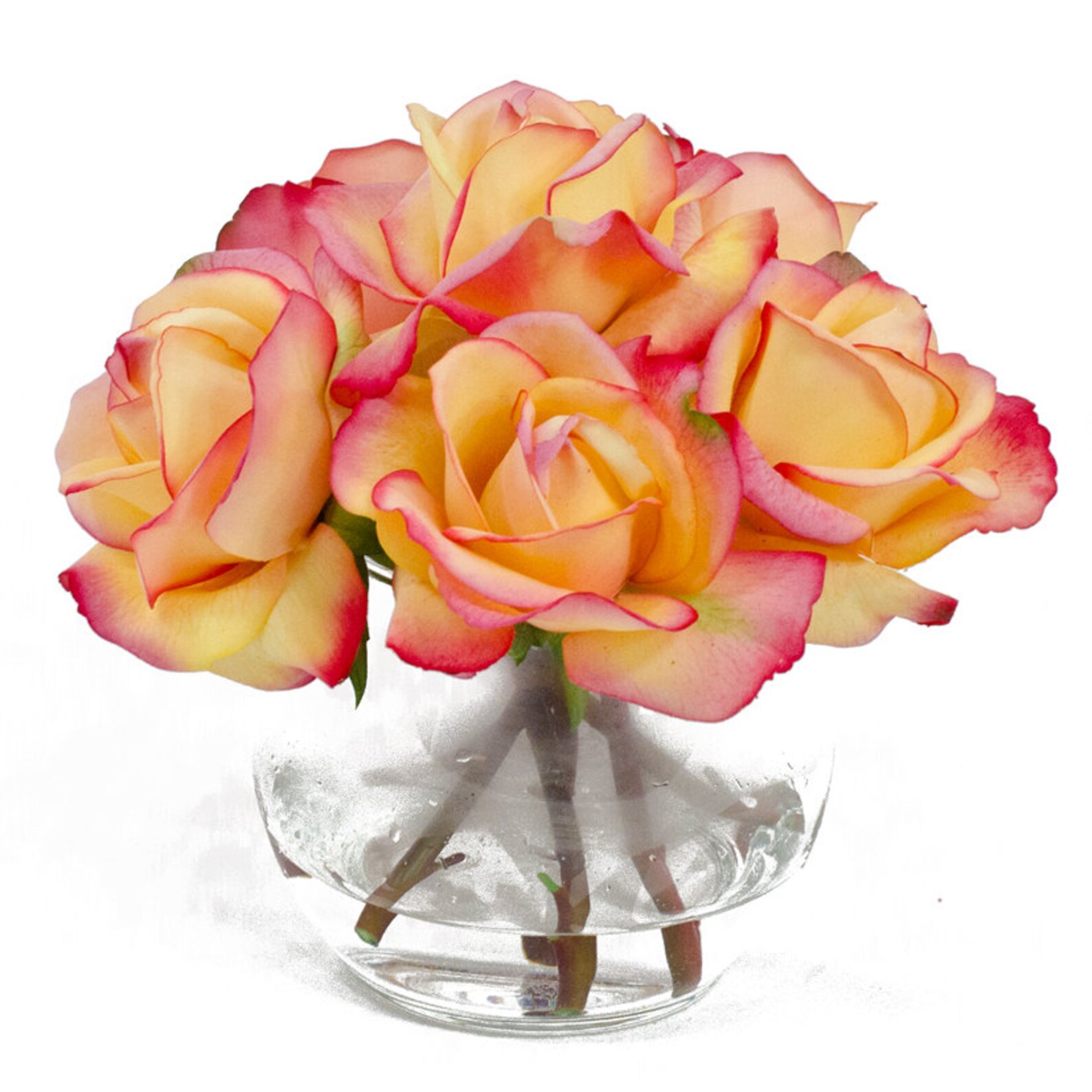 Real Touch Yellow Rose Tipped Pink Round Glass Vase Artificial Etsy