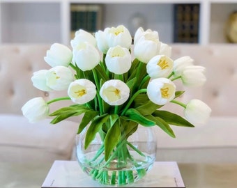 Large Tulip Flower Table Centerpiece Arrangement, Dinner Table Centerpiece Tulip, Real Touch Flower Arrangement