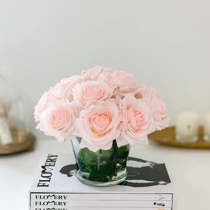 12 Pink Rose Real Touch Arrangement, Silk Flower Arrangement Rose, Artificial Pink/Blush/White Rose Arrangement