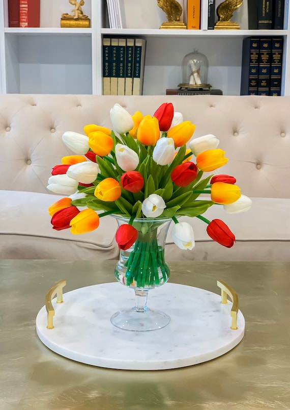 Real Touch Flowers Centerpiece-real Touch Tulip Arrangement-faux Tulip  Arrangement-silk Tulip-red Tulips-white Tulip-yellow Orange Tulips -   Canada