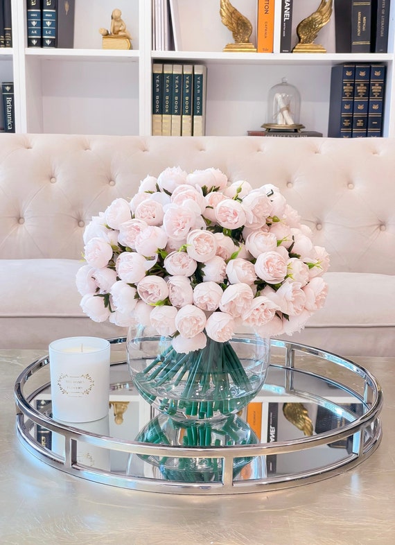 Pink Peony Arrangement in a Vase with 189 Small Peonies Artificial Faux Centerpiece Silk Flowers Arrangement Home Decor Modern Arrangement