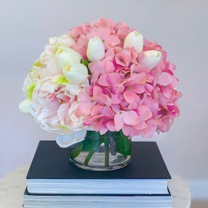 All Real Touch Flower Arrangement -Pink Peonies Centerpiece-Real Touch Peonies-Real Touch Hydrangea -Tulip Arrangement-Pink Arrangement