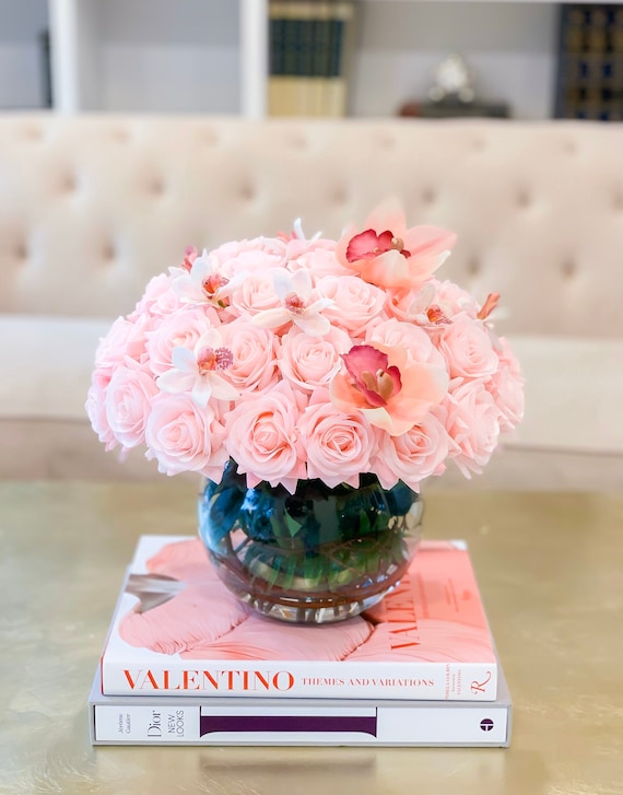 Real Touch Pink Rose Flower Arrangement Rose Centerpiece Rose