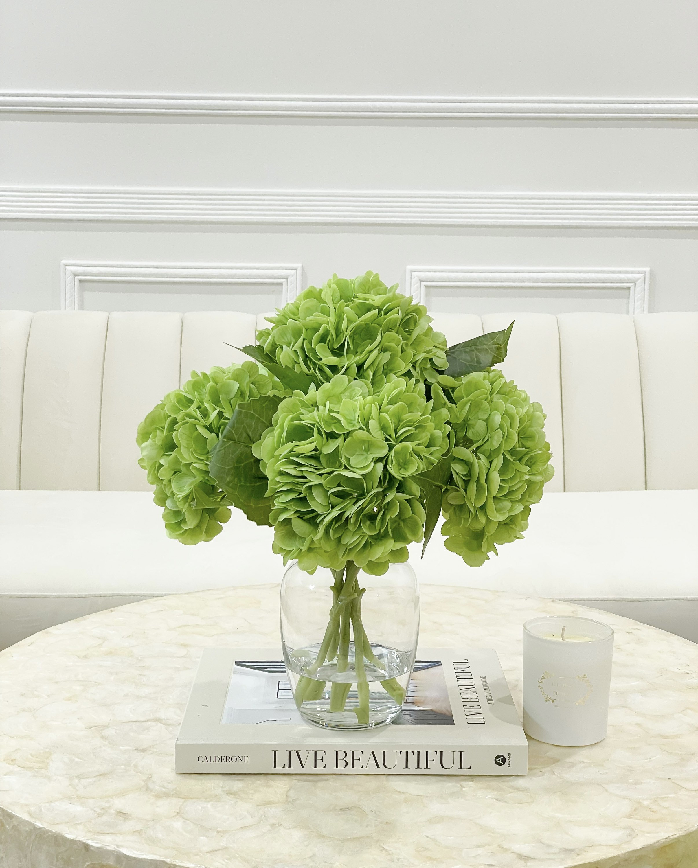 Ortensie Artificiali Real Touch, 4 Steli (2 Verde Chiaro + 2 Scuro), 53,3 Cm, Fiori Finti Di Lattice Per Matrimoni, Casa E Centrotavola