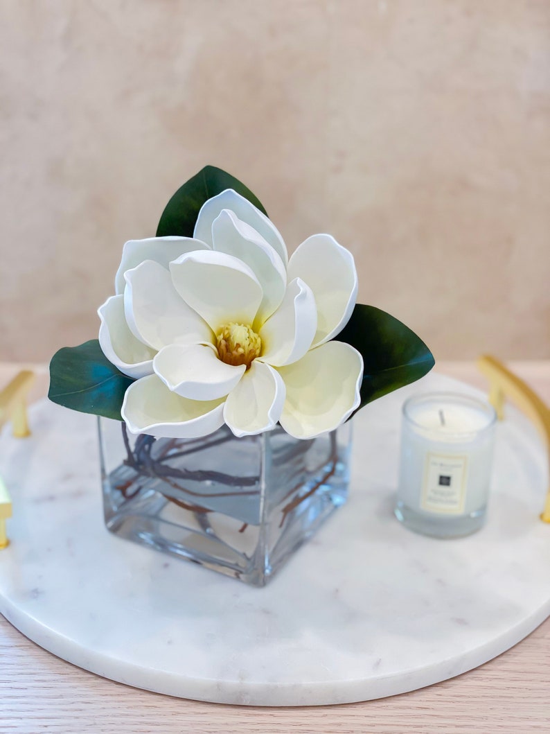 Magnolia Flower Arrangement-Premium Magnolia Floral arrangement-Magnolia Centerpiece-Faux REAL TOUCH Cream Magnolia Magnolia Arrangement image 4