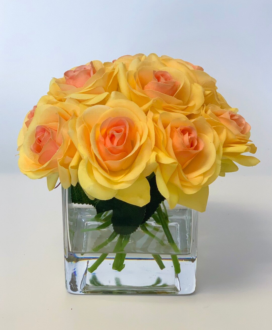 Real Touch Yellow Roses Arrangement Artificial Faux Silk Etsy