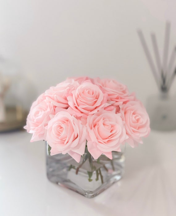 Real Touch Blush Pink Peonies Centerpiece with Pink Baby Breath – Flovery