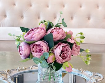 Hollyone Composizione Di Rose, Ortensie E Peonie Artificiali In Vaso - Fiori Finti Arancioni Per Decorazione Casa