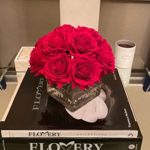 Bestseller-12 Real Touch Rose Arrangement-White Real Touch Flower Arrangement-Artificial Faux Silk Rose Centerpiece-Rose Floral Arrangement Red