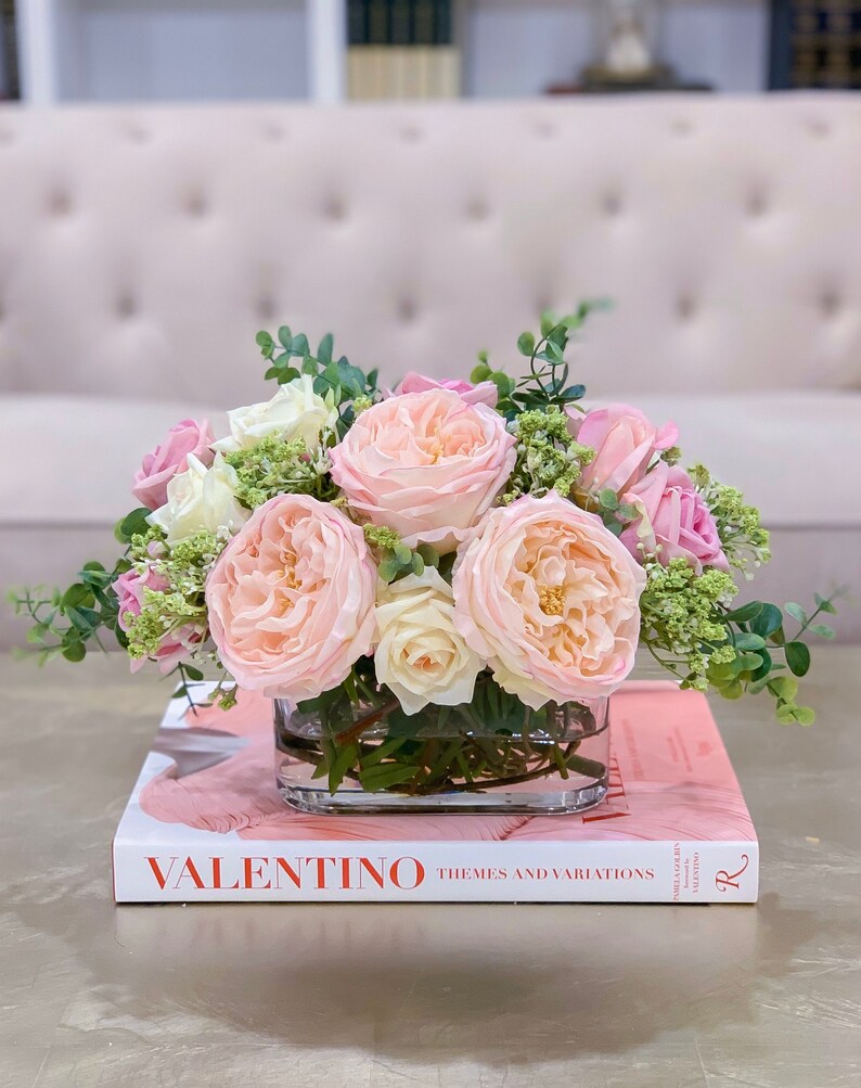 Pink Real Touch Flower Arrangementenglish Rose Real Touch Etsy