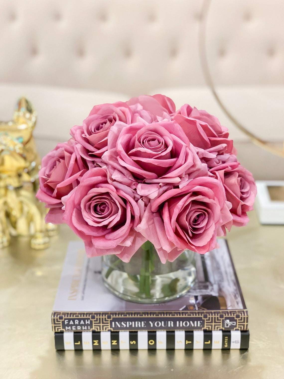 Purple Roses Centerpiece Large Flowers Real Touch Rose Etsy