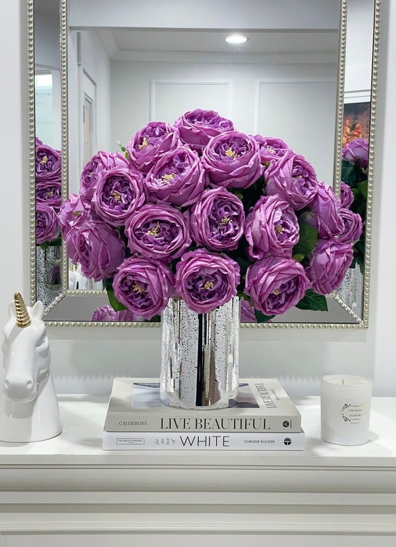 Large Purple English Roses Centerpiece, Luxury Large Rose 