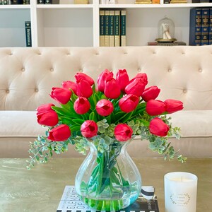 Real Touch Tulip Centerpiece, Spring Floral Arrangement, Tulips Flower Arrangement, Tulips Table Centerpiece, Modern Real Touch Arrangement image 3