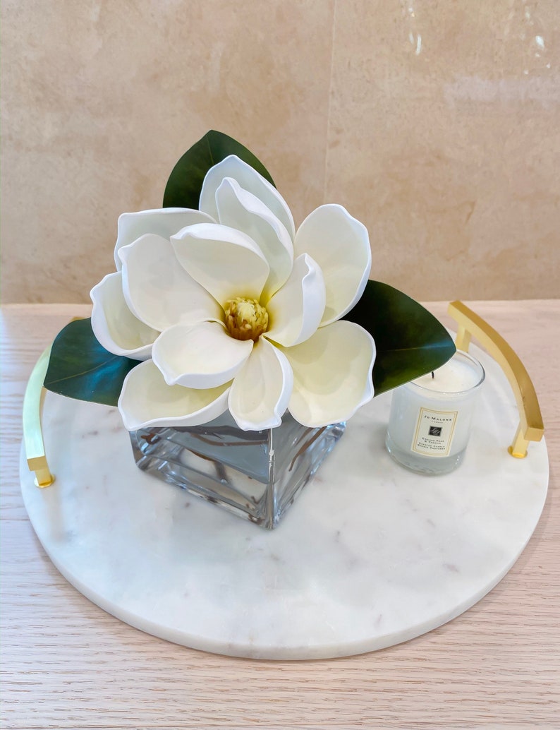 Magnolia Flower Arrangement-Premium Magnolia Floral arrangement-Magnolia Centerpiece-Faux REAL TOUCH Cream Magnolia Magnolia Arrangement image 2