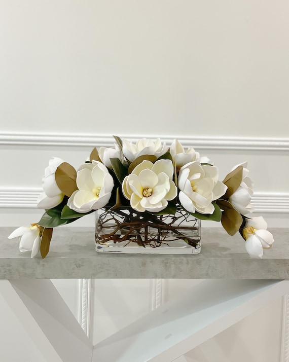 MINYULUA 3 fiori di magnolia artificiali, lunghi 74,9 cm, fiori di