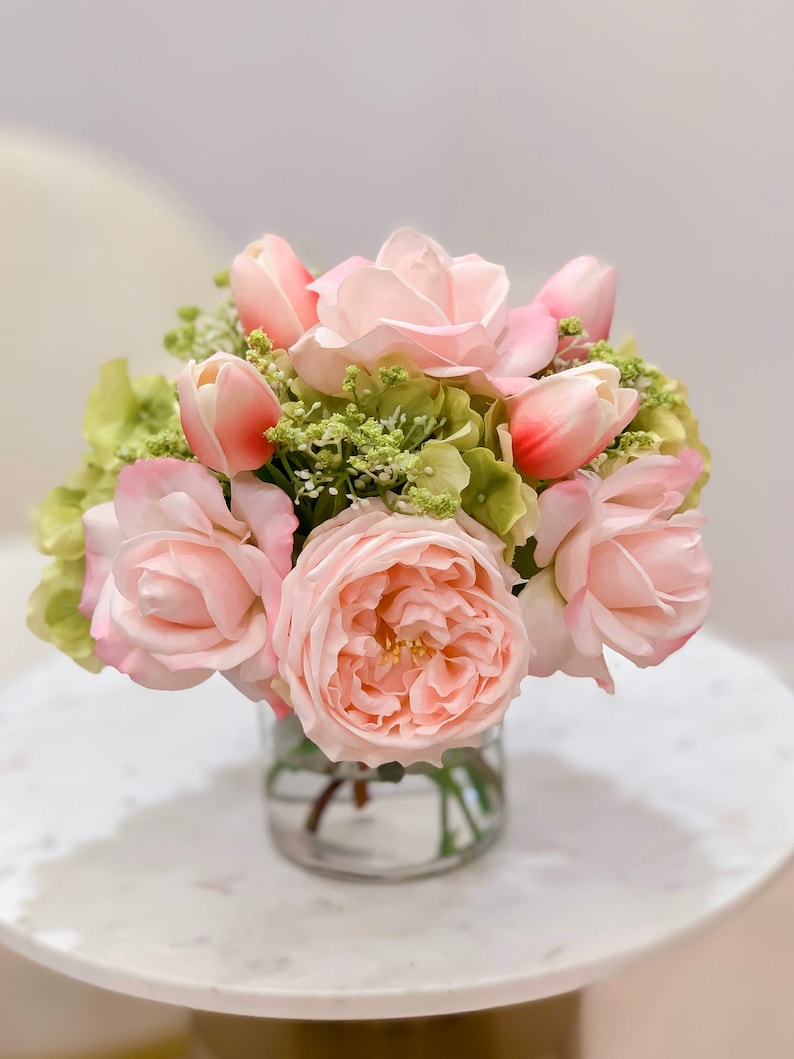 Pink Centerpiece-rose Real Touch Flower Arrangement-peonies | Etsy