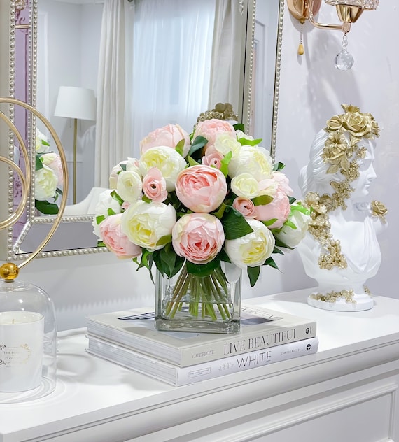 Buy romantic Peony, Hydrangea & Daisy silk flower arrangement at Petals.