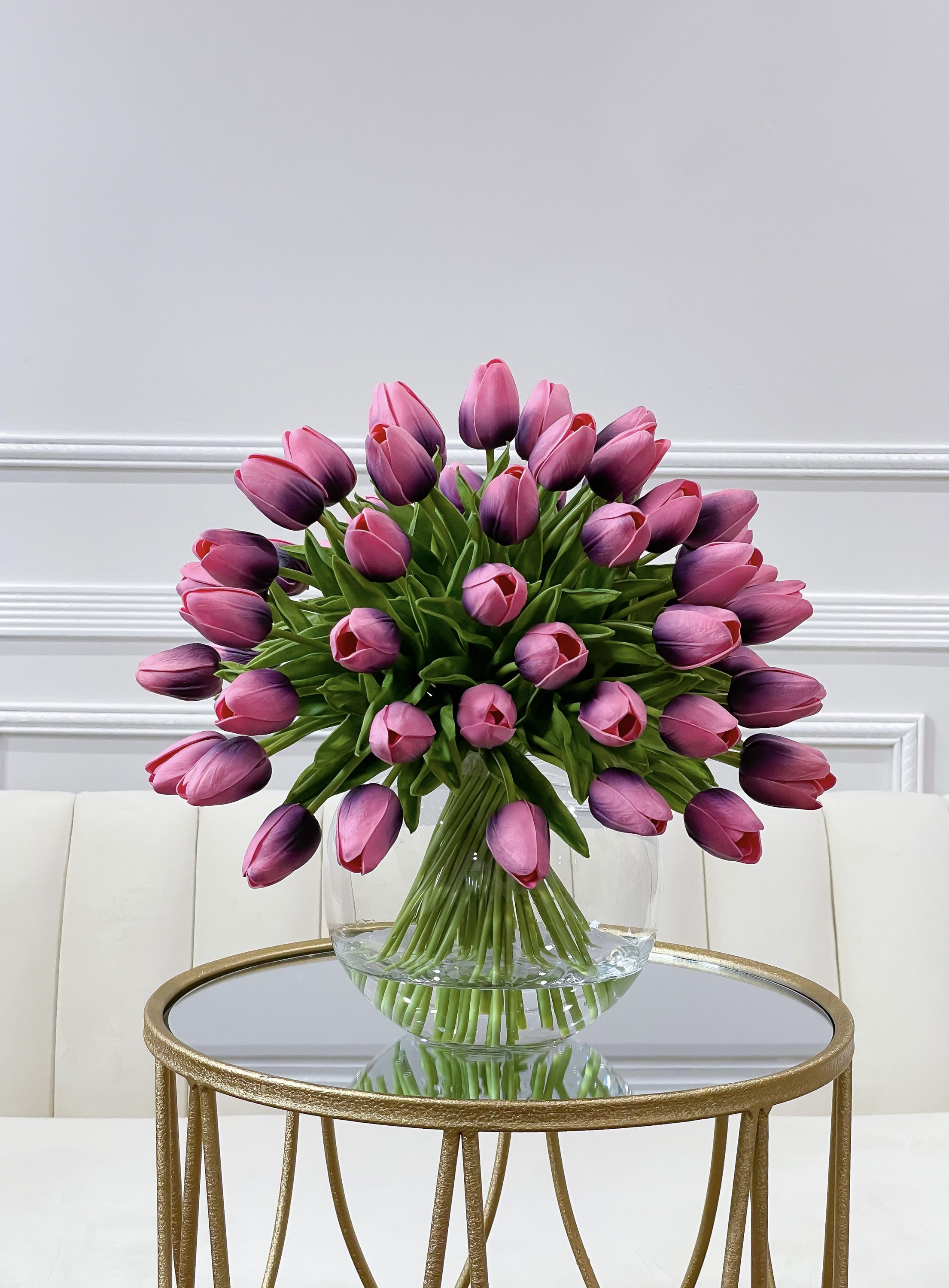 X-Large 60 Tulpen Mittelstück Glasvase-Finest Real Touch Weiße Tulpen-Französisches  Land Künstliche Blumen-Mittelstück-Modernes Faux Arrangement